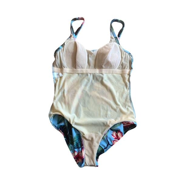 Vintage tropical print red hibiscus flower one piece swim suit Plus Size 16 - Picture 3 of 6